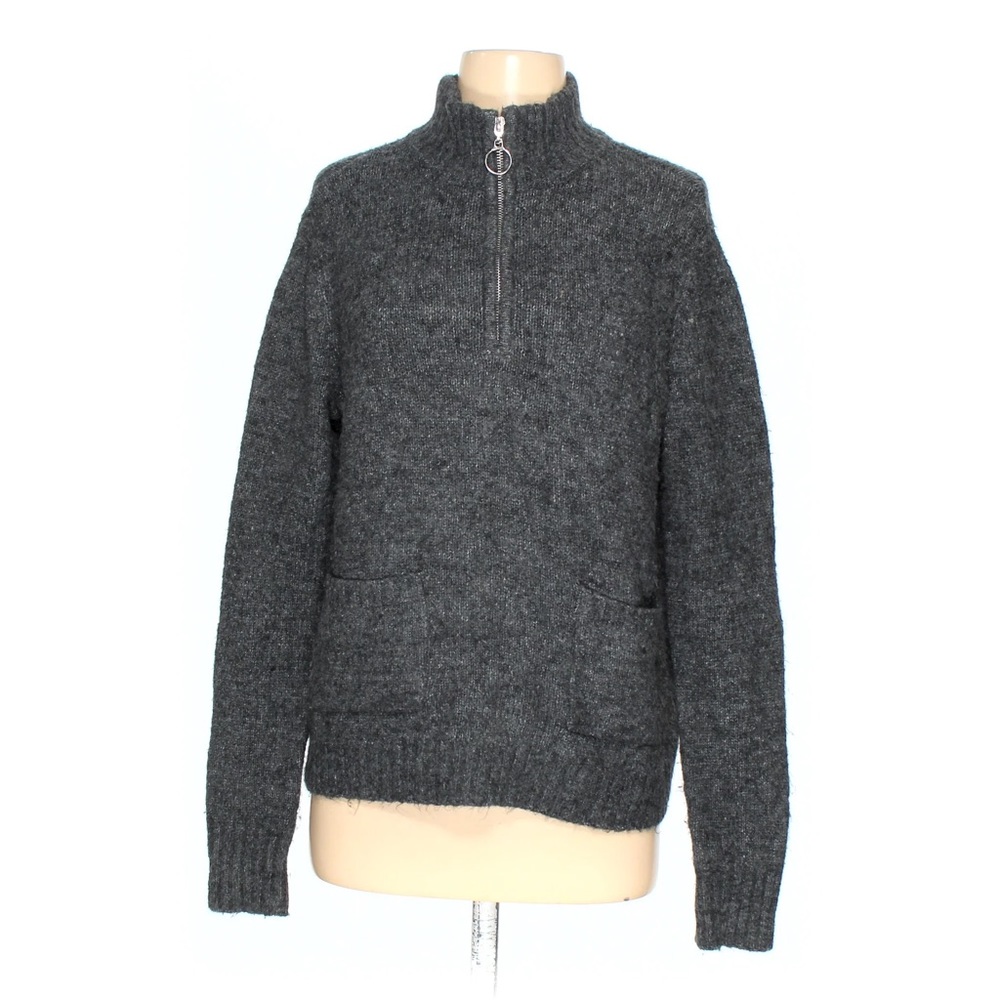 Marled Charcoal Half Zip Patch Pocket Sweater